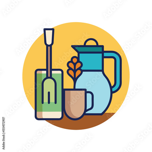 line art home gadget, mug, jug, shovel, mixer machine, icon, logo vector design
