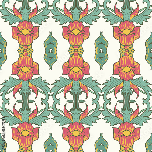 Abstract ornamental Ethnic floral pattern with flowers and leaves

