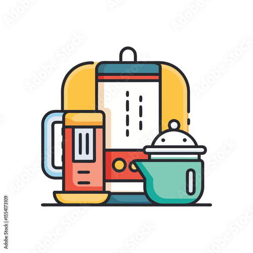 line art home gadget, mug, jug, shovel, mixer machine, icon, logo vector design