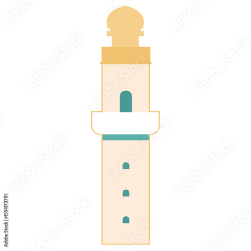 Modern Islamic minaret in cream and soft tones, flat vector style, perfect for educational material, posters, or religious event visuals.
