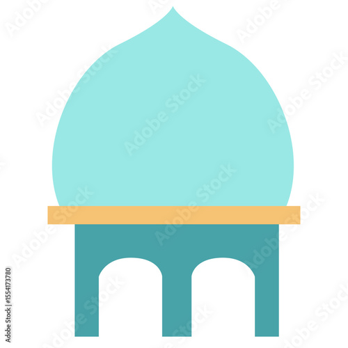 Minimalist turquoise mosque dome with golden base and soft arches, perfect for Islamic, Eid, or Ramadan themed design projects.