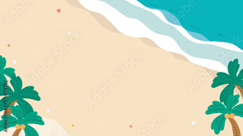夏を楽しむ人々のイラスト　海と砂浜の手書きイラスト