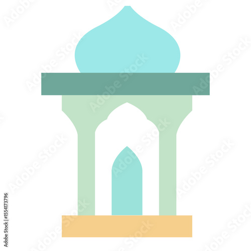 Elegant mosque with turquoise dome and soft arches in green, stylized for modern Islamic promotional materials and digital media.