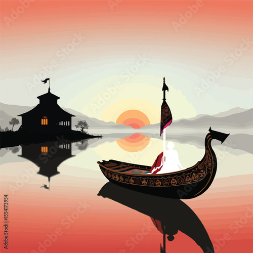 kashmiri sikara boat black shilouette vector