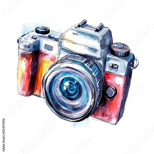 Action Cameras, watercolor painting vector, isolated on a white background.