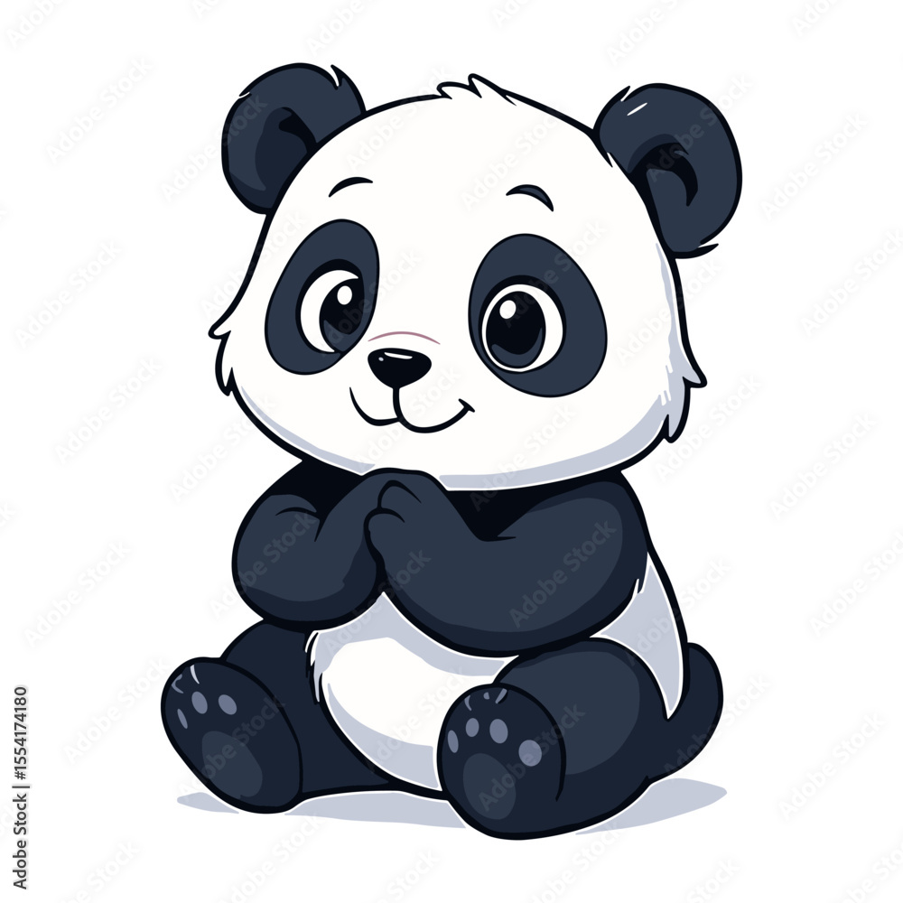 Naklejka premium Little Panda Cartoon Cute Panda Sitting Mascot Illustrations