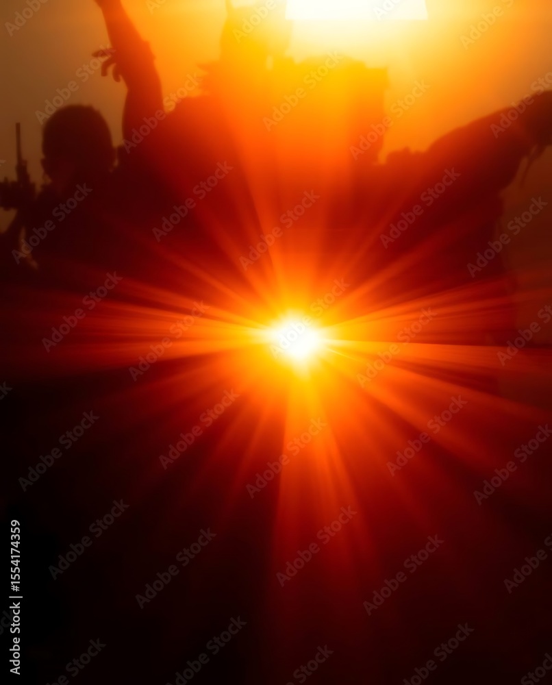 Fototapeta premium Celebratory Armed Forces Silhouette at Dawn, Victory in the Field