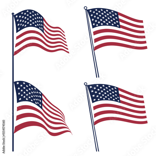 USA flag set, American flag vector icons, United States flag