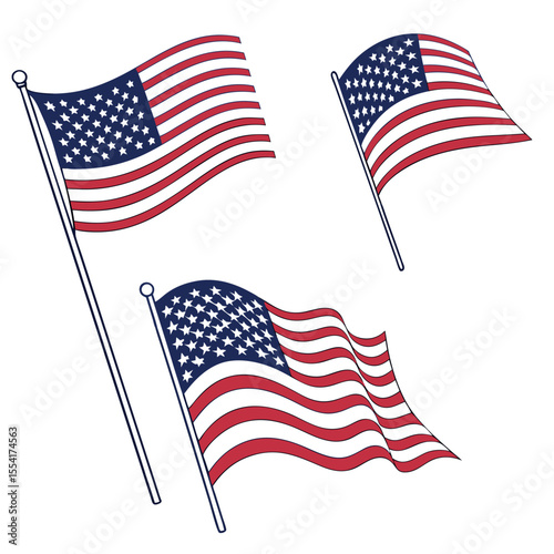 USA flag set, American flag vector icons, United States flag