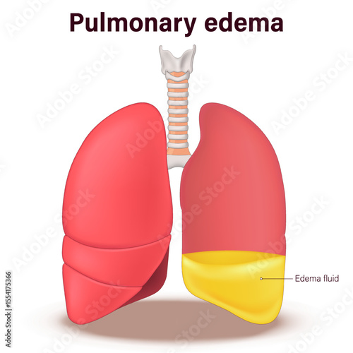 Pulmonary edema. Lung diseases anatomy. Human respiratory system.