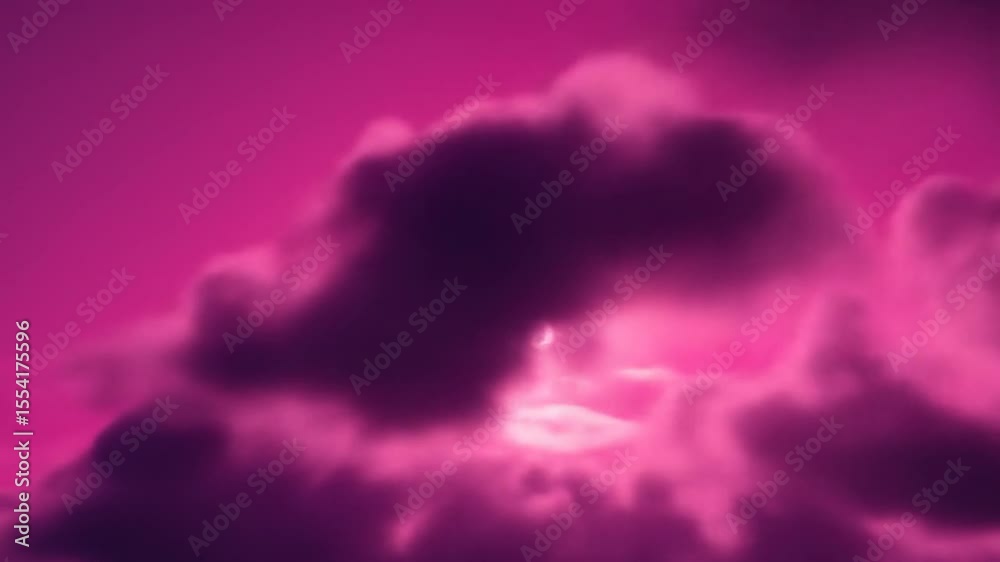 Dreamy pink sky with sun shining through the clouds in a surreal atmosphere