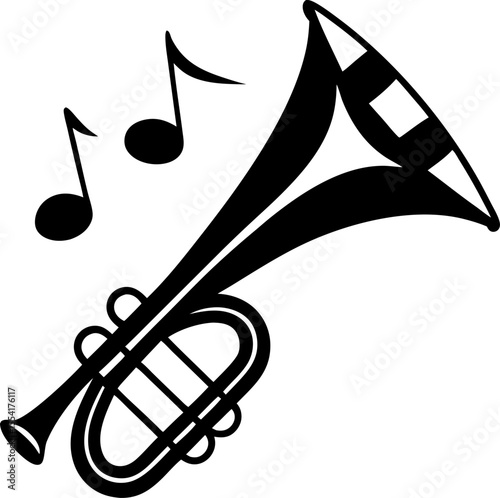 Silhouette of a Trumpet with Musical Notes Emitting a Jazzy Sound, Artistic Rendition of Musical Art