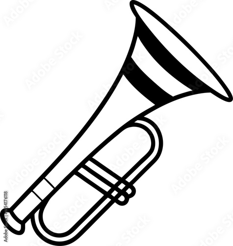 Monochrome Line Art Trumpet Illustration Musical Instrument Celebration or Event Decoration Graphic Design Black and White
