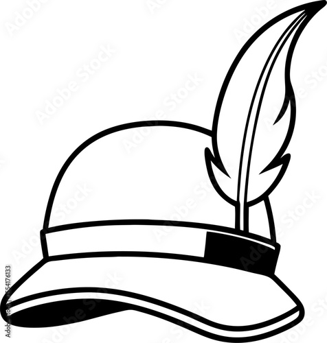 Stylized Illustration of a Tyrolean Hat with Feather Simplistic Black and White Depiction Classic Cultural Symbol
