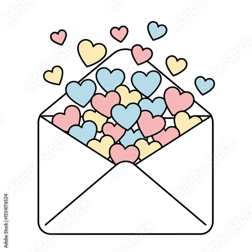 Envelope full of hearts, vector illustration. Love letters, message, St. Valentine's day cards and celebration. Showing affection symbol