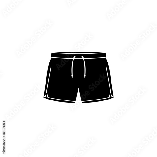 Black swim shorts with drawstring for summer beachwear, vector illustration. Vacation and shopping for holidays  