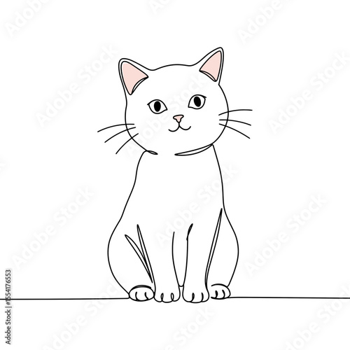 Outline vector drawing of a cat sitting with friendly expression. Decoration for veterinary clinics, cnildren/s room, grooming salon. Pet illustration