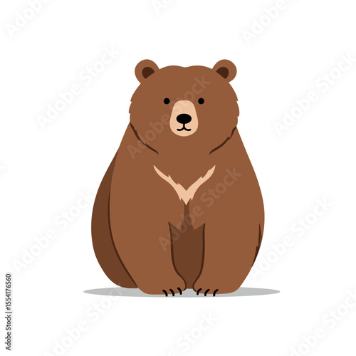 Cartoonish bear sitting with friendly expression, vector illustration. Types of animals flashcard, decoration for zoo, nursery, vet, kindergartens