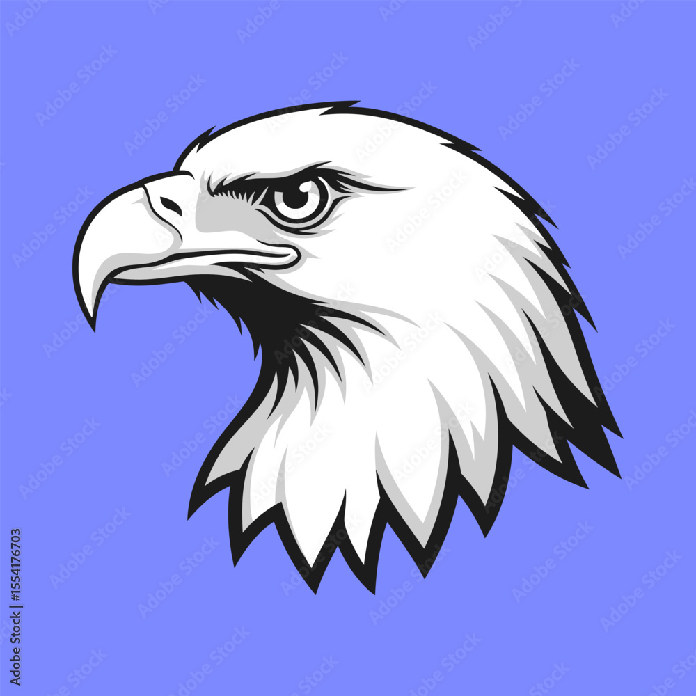 Fototapeta premium A majestic American bald eagle's head is depicted in a striking vector illustration, showcasing its piercing eye, powerful beak, and wild feathers