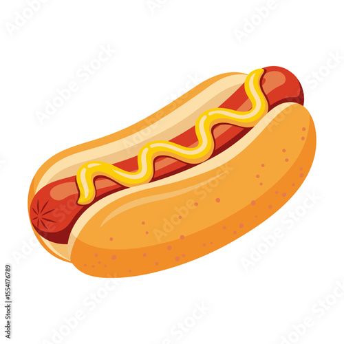 A vector illustration of a hot dog with mustard on a bun, isolated for a fast food icon or snack design