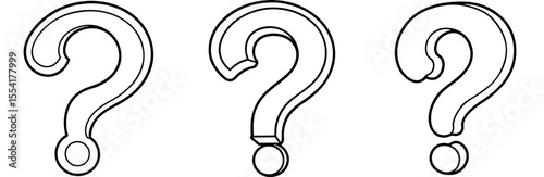 3D Question Mark Vector Set: Outline, Query, Information, Mystery, Help, Line Art Symbol