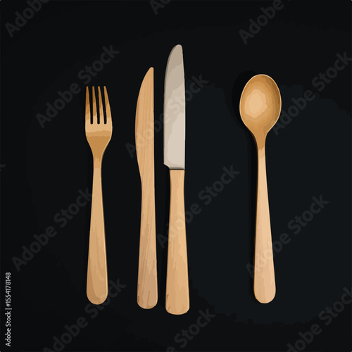 wooden kitchen utensils on black background