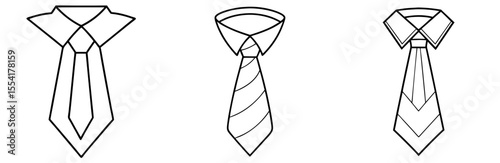Necktie and Collar Vector Set: Business, Formal Wear, Fashion, Corporate, Outline Icon