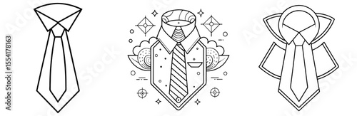 Necktie and Collar Vector Set: Business, Formal Wear, Fashion, Corporate, Outline Icon