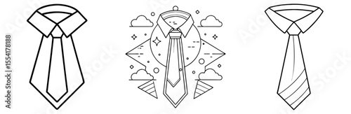 Necktie and Collar Vector Set: Business, Formal Wear, Fashion, Corporate, Outline Icon