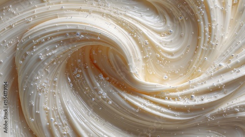 Creamy beige swirl with scattered pearl-like droplets for smooth elegance