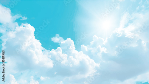 Sunny, blue sky with clouds and Blue sky with clouds. Vector background