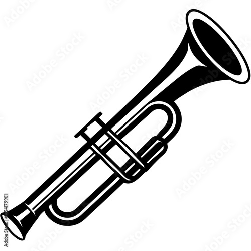 Classic black and white illustration of a trumpet musical instrument