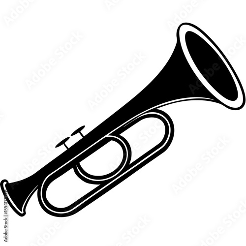 Black silhouette of a musical instrument trumpet on a white background