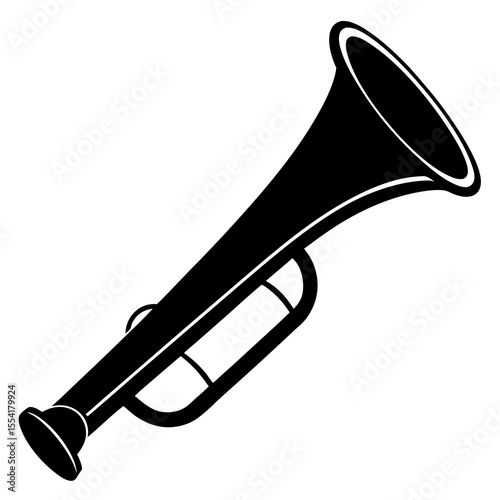 Black silhouette of a simple trumpet on a white background