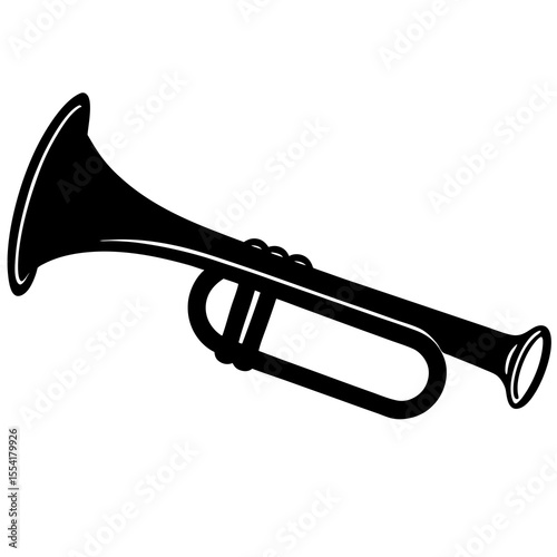 Classic black silhouette of a trumpet on a white background