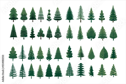 set of forest trees, tree, winter, forest, holiday, nature, illustration, fir, vector, pine, snow, trees, decoration, green, season, celebration, design, landscape, pattern, xmas, wood, silhouette, se