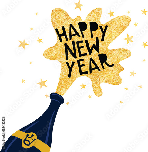 HAPPY NEW YEAR script text hand lettering, template Celebration poster, banner or greeting card.