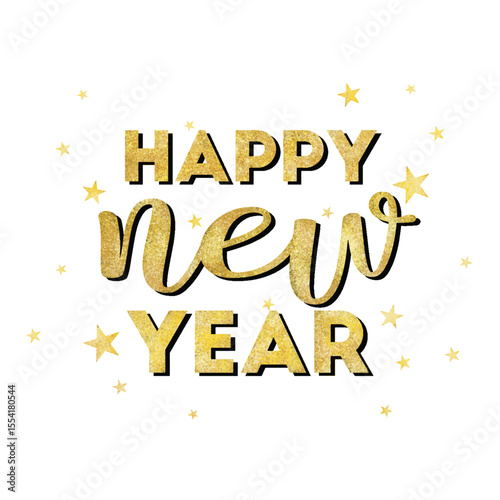 HAPPY NEW YEAR script text hand lettering, template Celebration poster, banner or greeting card.