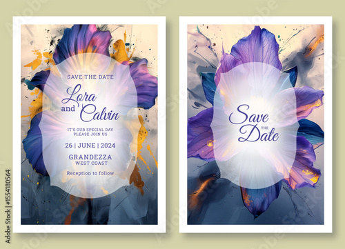 Purple floral art wedding invitation template, business brochure template, flyer design, universal background, versatile vector background, creative brochure template, party invitation template