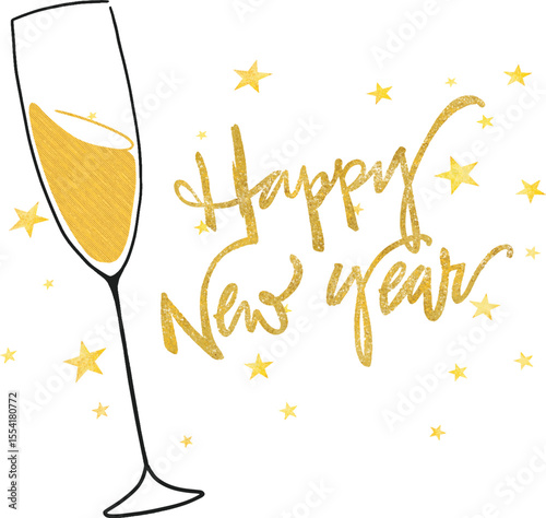 HAPPY NEW YEAR script text hand lettering, template Celebration poster, banner or greeting card.