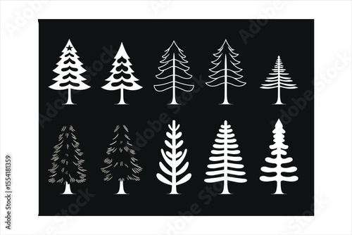 set of forest trees, tree, winter, forest, holiday, nature, illustration, fir, vector, pine, snow, trees, decoration, green, season, celebration, design, landscape, pattern, xmas, wood, silhouette, se
