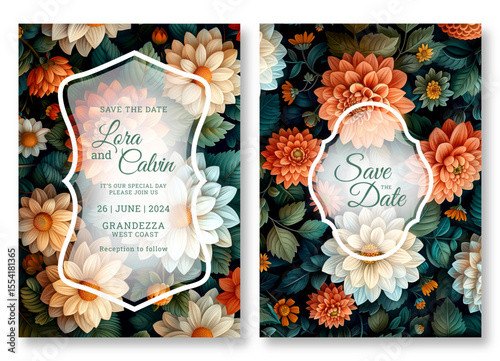 Wedding invitation template, colorful floral art, business brochure template, flyer design, universal background, versatile vector background, creative brochure template, party invitation template art
