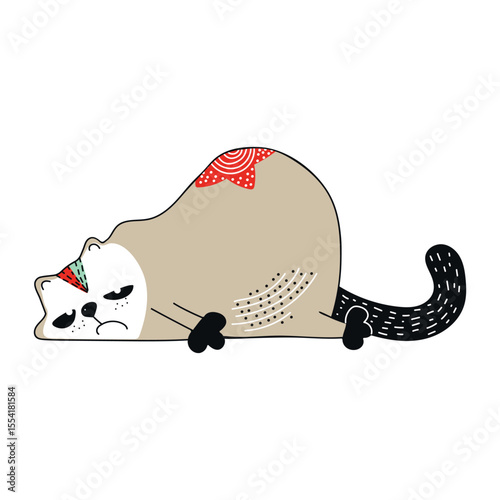 A tired cat. Cute silhouette of a cat. Ethnic motives