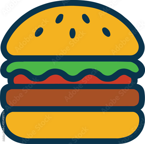Flat vector-style burger illustration with a clean design, ideal for food-themed projects, menus, or digital artworks. Created for easy auto tracing in Illustrator.