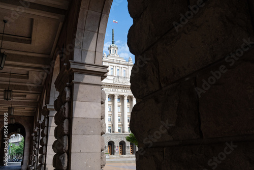 Former communist headquarters at The Largo, an architectural complex of three Socialist  buildings around Independence Square, iconic landmarks of central Sofia, capital of Bulgaria.