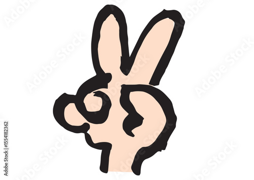 ピースサイン　チョキの手の和風イラスト