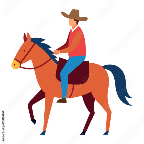 Cartoon cowboy man in costume riding a horse illustration Vector icon isolated on white background