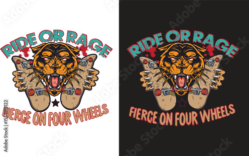 Ride or Rage – Fierce Panther Skateboarding Streetwear T shirt design