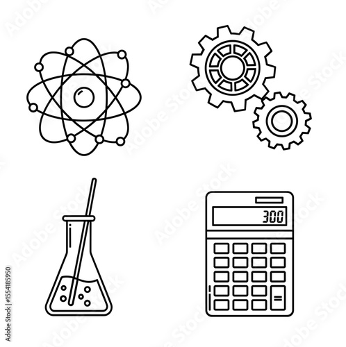 Line art icons depicting science technology engineering and mathematics stem fields of study