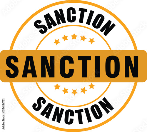 Yellow Circular Sanction Stamp Emblem with Star Accents  sanction label stamp ,logo, icon, sanction , stamp 